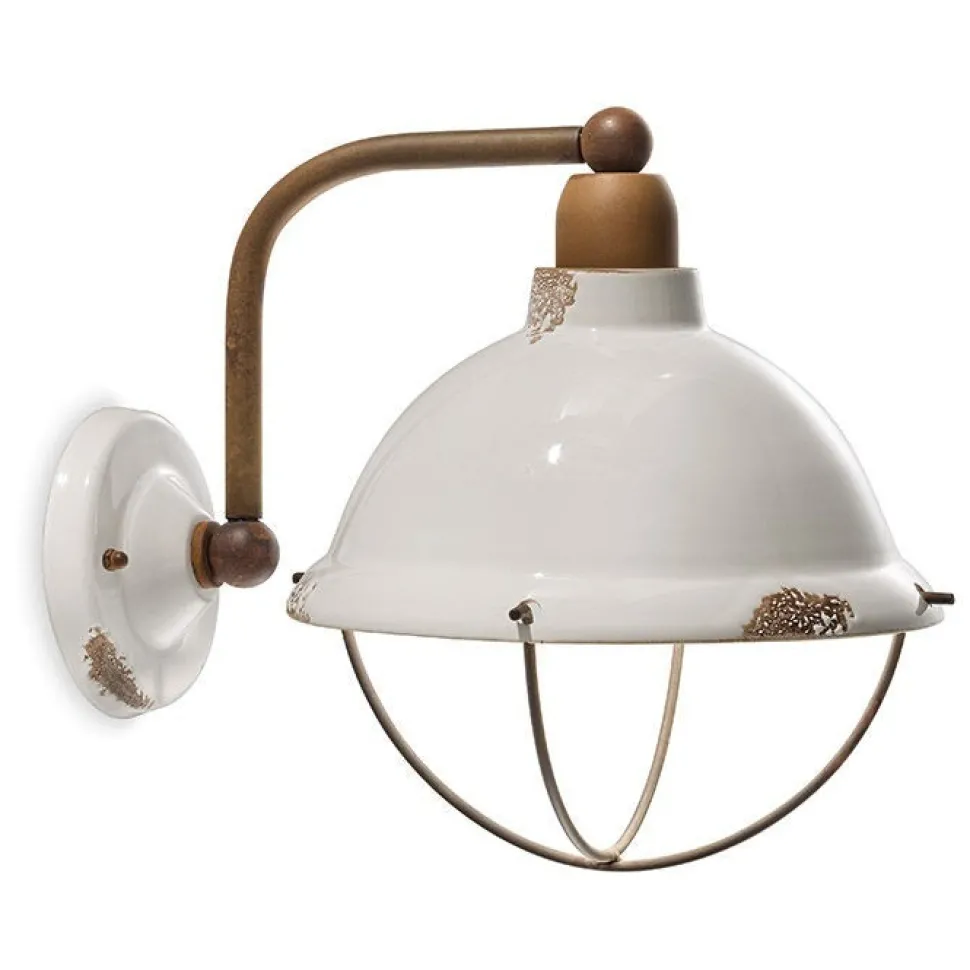 Applique Plockton Di Ferroluce, Realizzata In Ceramica Con Gabbia Paralume In Metallo, Made In Italy.