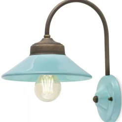 Applique Riga Di Ferroluce, Paralume E Rosetta In Ceramica Con Colori Abbinati.