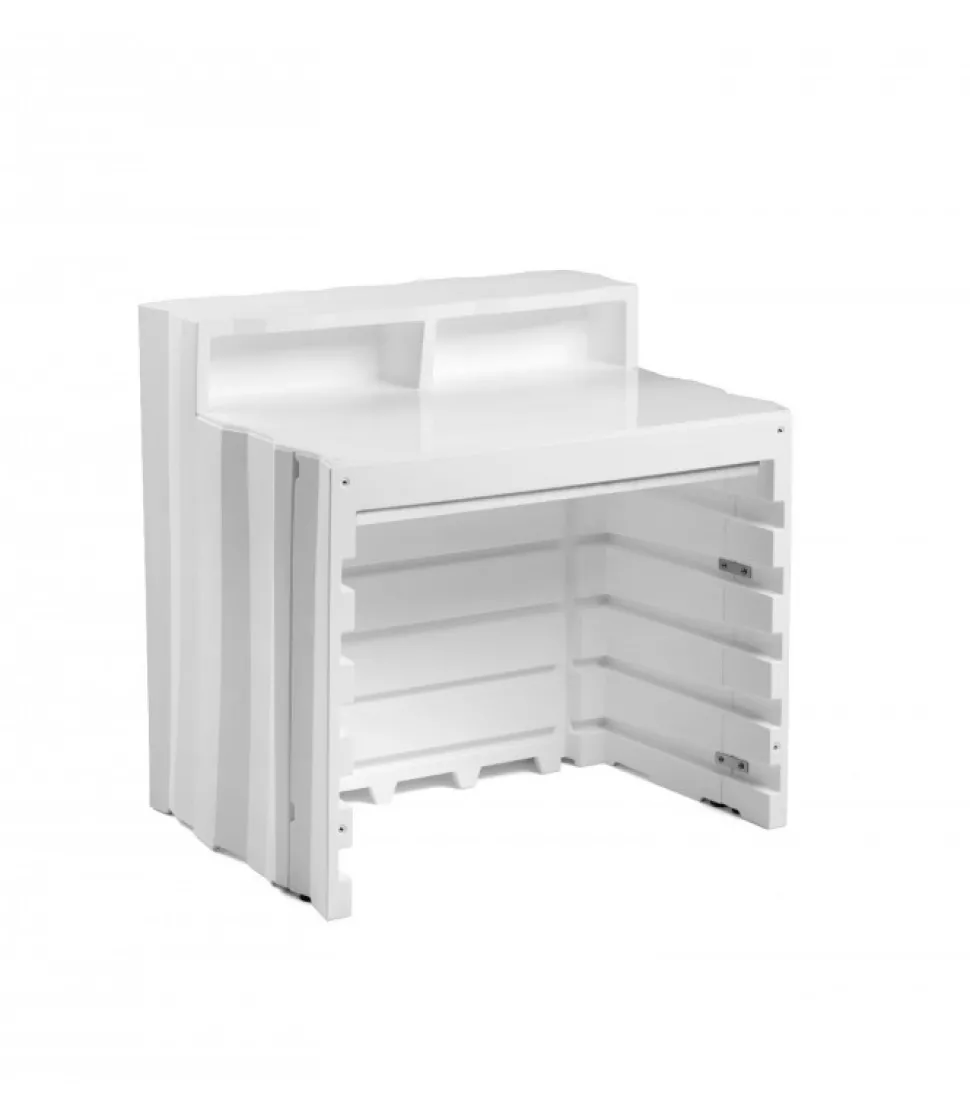 Bancone Bar Spazioso In Polietilene, Accessoriabile Di Luce A Led, Mensola E Ruote O Kit Di Fissaggio.