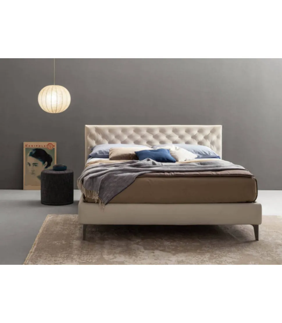 Bubbles Lift, Letto Con Testiera Effetto Capitone E Giroletto A Fascia Alta