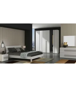 Camera Matrimoniale In Larice Bianco Con Maniglie E Inserto Letto Colore Tortora