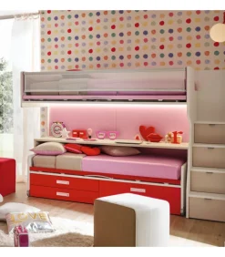 Cameretta Componibile Kc508 - Letto Inferiore Estrabile, Scrivania Con Ruote