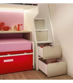 Cameretta Componibile Kc508 - Letto Inferiore Estrabile, Scrivania Con Ruote