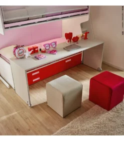 Cameretta Componibile Kc508 - Letto Inferiore Estrabile, Scrivania Con Ruote