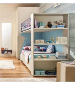 Cameretta Componibile Kc506: Letto A Castello Con Meccanismo Facile E Libreria A Giorno