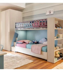 Cameretta Componibile Kc506: Letto A Castello Con Meccanismo Facile E Libreria A Giorno