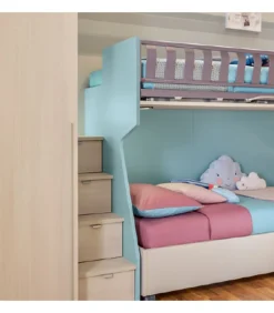 Cameretta Componibile Kc506: Letto A Castello Con Meccanismo Facile E Libreria A Giorno