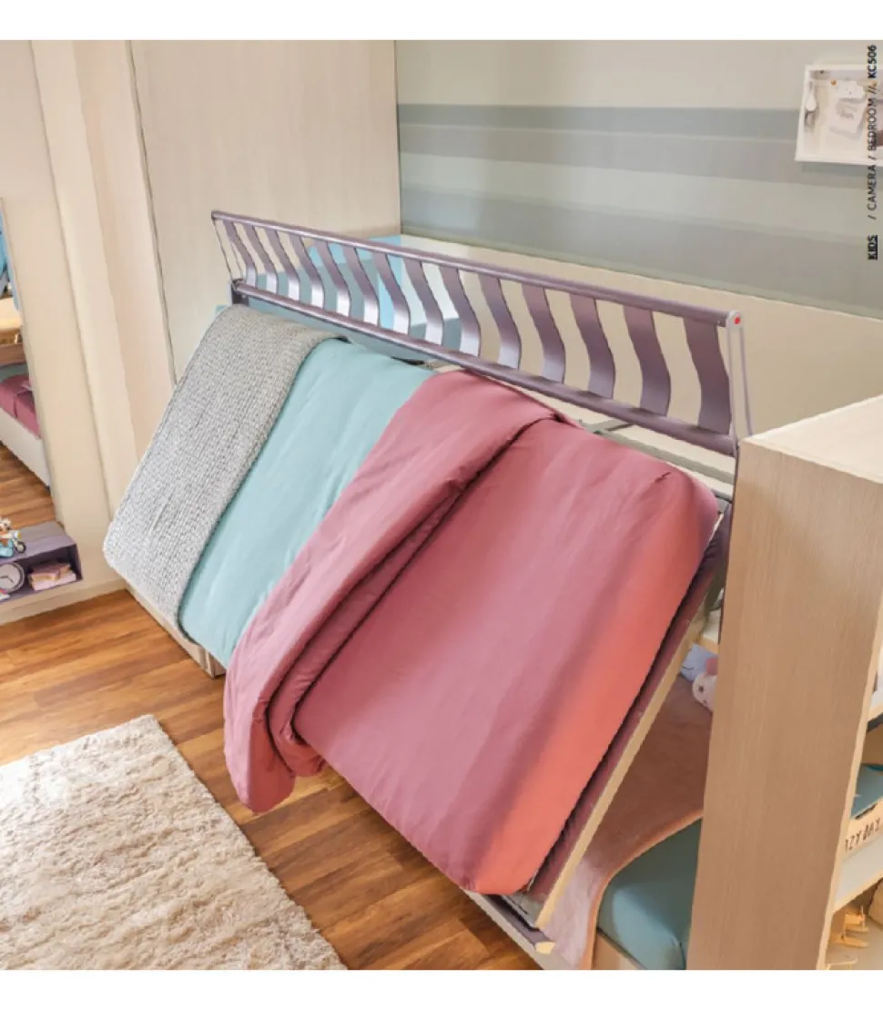 Cameretta Componibile Kc506: Letto A Castello Con Meccanismo Facile E Libreria A Giorno