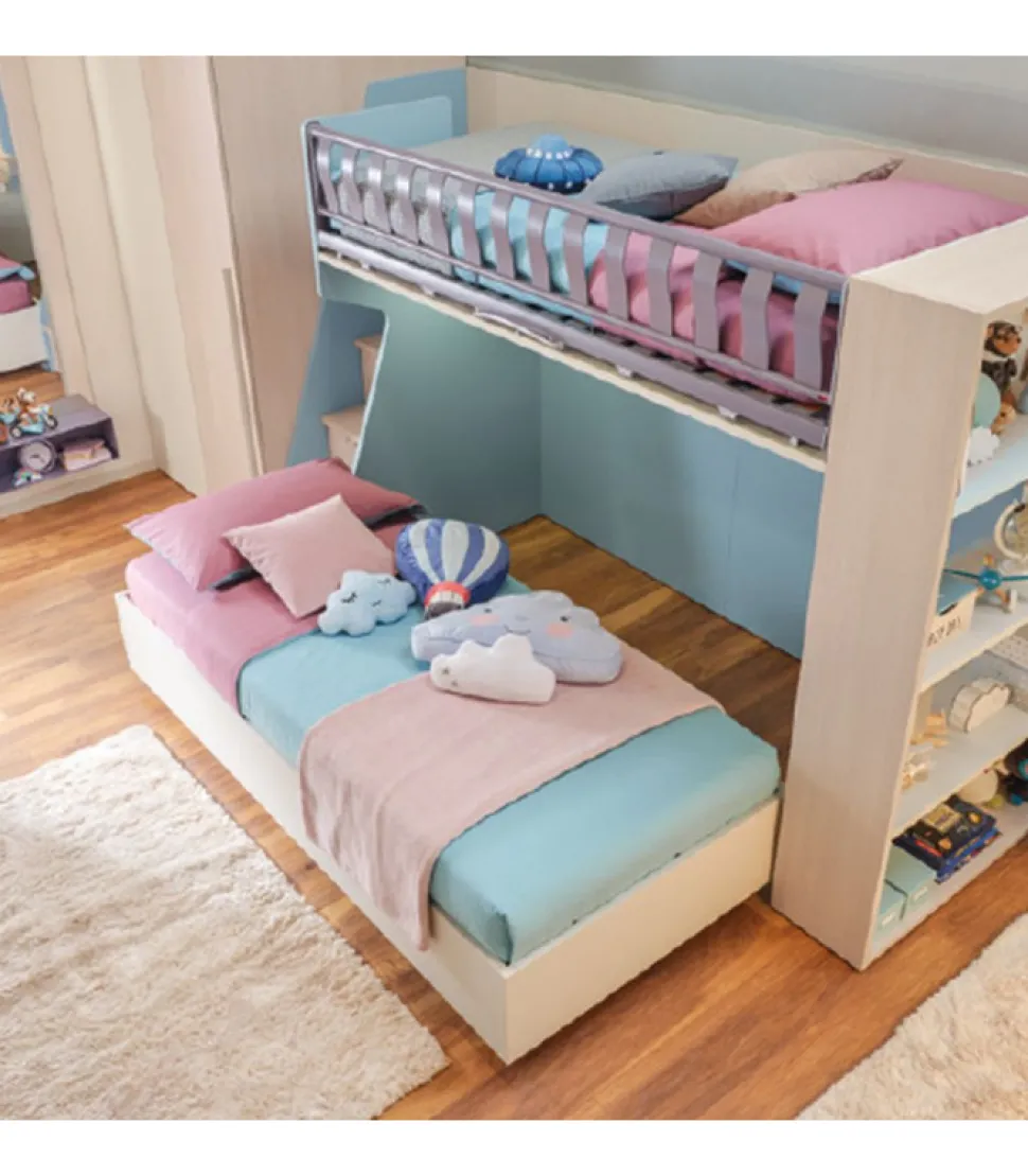 Cameretta Componibile Kc506: Letto A Castello Con Meccanismo Facile E Libreria A Giorno