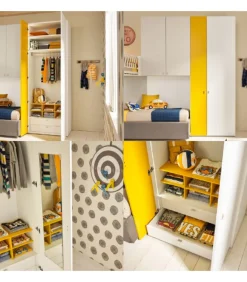Cameretta Componibile Modello Kc507 - Letto A Castello Con Armadio Attrezzato