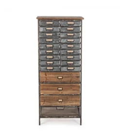 Cassettiera 22C Officina Struttura In Ferro. Cassetti In Ferro, Zinco E Legno Di Pino