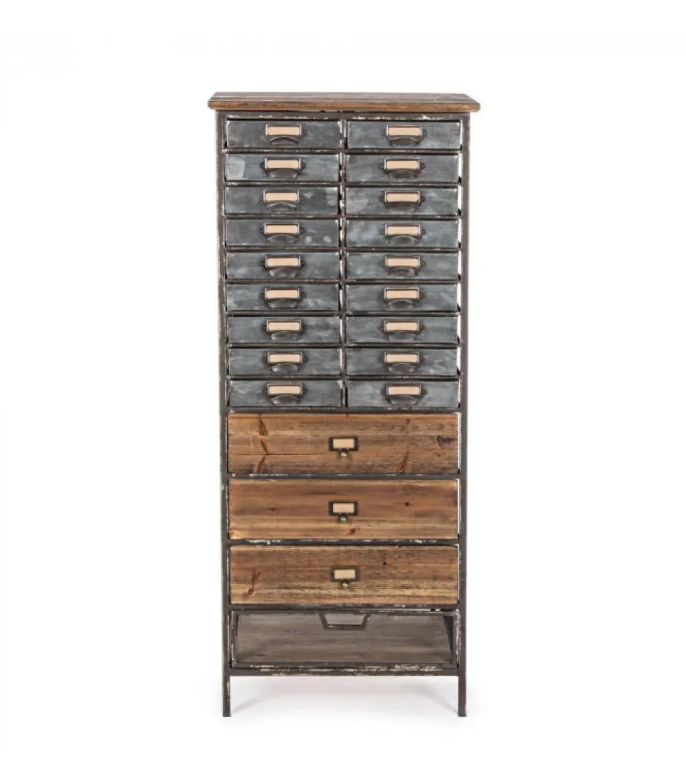 Cassettiera 22C Officina Struttura In Ferro. Cassetti In Ferro, Zinco E Legno Di Pino