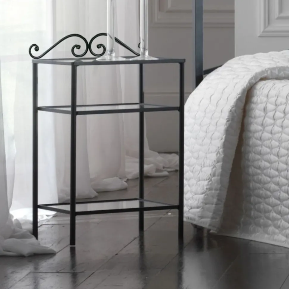 Comodino In Ferro Tevere Con Ripiani In Vetro