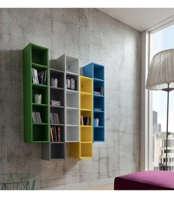 Composizione Composta Da 5 Librerie A Parete Multicolore, Ingombro Totale L.110 H.130 P.22 Cm. - Art.633