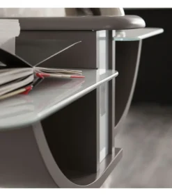 Composizione Ingresso Con Specchiera, Mesola Portaoggetti Curva Con Piani Vetro E Coppia Appendiabiti A Parete - L.108 Cm - Art 670