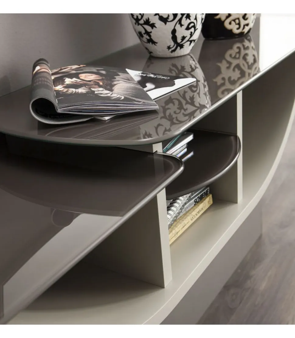 Composizione Ingresso Con Specchiera, Elemento Pensile Curvo Con Piani Vetro E Coppia Appendiabiti A Parete - L.121,5 Cm - Art 671