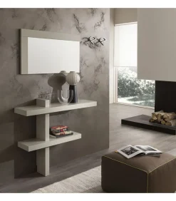 Composizione Ingresso Con Ripiani Pensili Ap. 4 Cm, Specchiera Rettangolare E Coppia Appendiabiti A Parete - L.110 Cm - Art 650