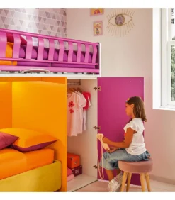 Composizione Soppalco Cameretta Modello Kc505: Letto A Castello Laccato Opaco In Vari Colori E Finiture Laccate E Laminati Disponibili