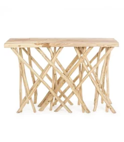 Consolle Aili Piano In Legno Teak, Gambe In Rami Di Teak