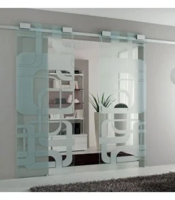 Coppia Porte Scorrevoli Vetro Con Binario A Parete In Alluminio, Ante 90X225 Cm - Binario L.360 Cm. Art. 555