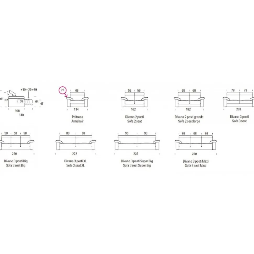Divano Dexter, Con Poggiatesta Regolabile E Seduta Estraibile