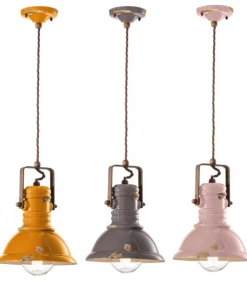 Dundee Small, Lampada Sospesa Di Ferroluce, Con Paralume In Ceramica Vintage Anticata, Made In Italy.