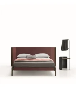 Elegante Letto In Tessuto E Ecopelle, Abbianato Al Legno