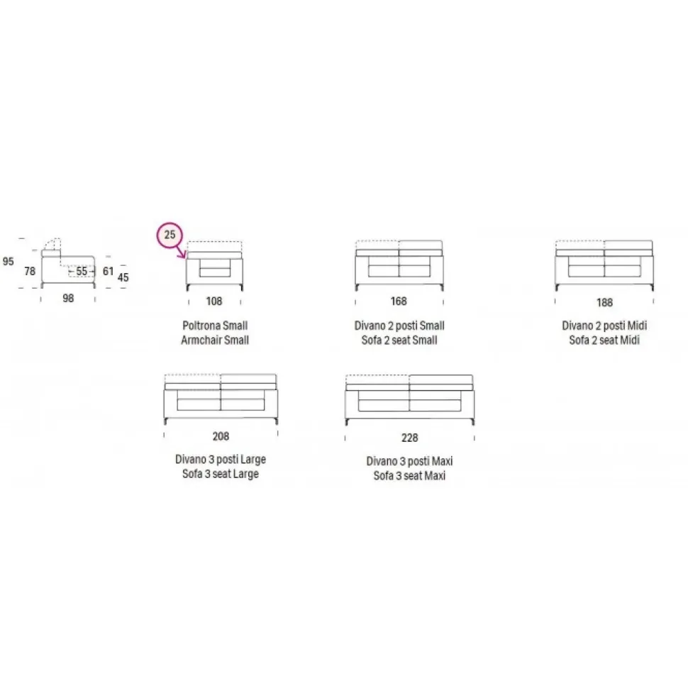Fred, Divano Moderno Con Poggiatesta Regolabile In 15 Posizioni