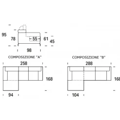 Fred, Divano Penisola Moderno Con Piedini Alti In Metallo