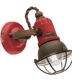 Houston, Applique Di Ferroluce In Ceramica Finitura Anticata Vintage Con Dettagli In Metallo Corten.