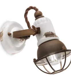 Houston, Applique Di Ferroluce In Ceramica Finitura Anticata Vintage Con Dettagli In Metallo Corten.