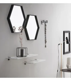 Ingresso Con Mensole A Muro, Soppia Specchiera Esagonale E 2 Appendiabiti A Parete Art 751