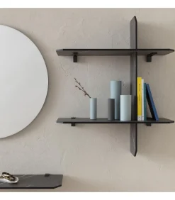 Ingresso Modrno Con Mensole In Hpl E Specchiera Rotonda. Spessori Minimal Ma Elevata Resistenza. Art.753