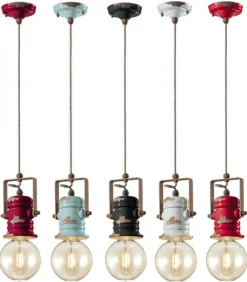 Lampada Sospesa Camargue Di Ferroluce, In Ceramica Smaltata Effetto Retro.