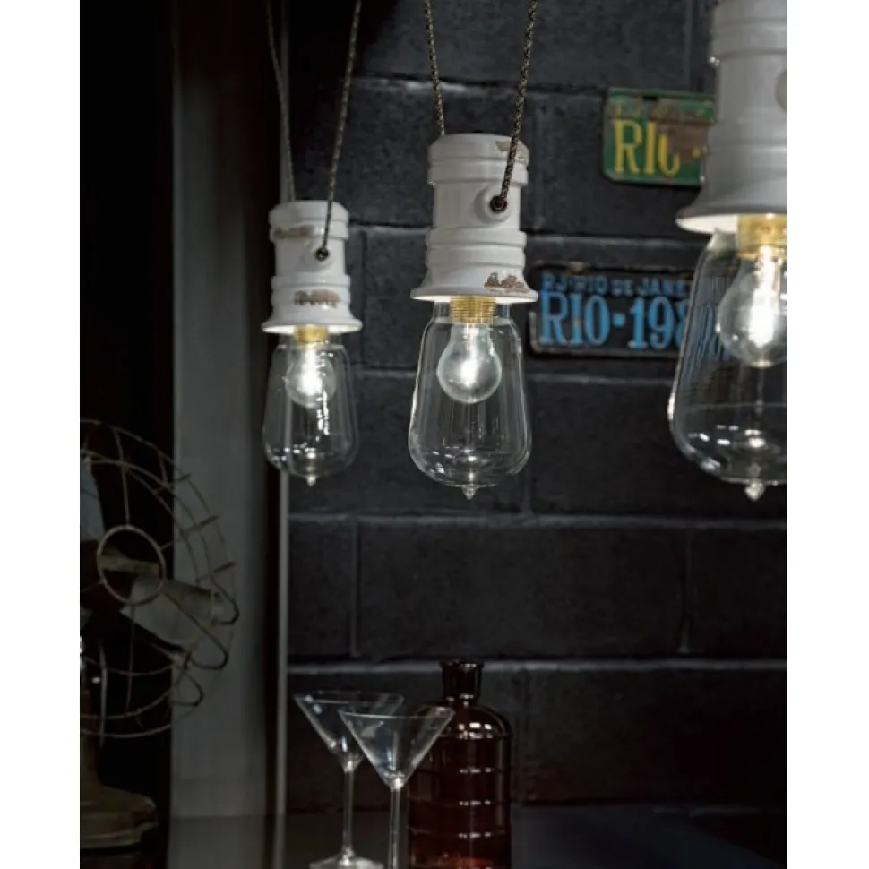 Lampada Sospesa Chinatown 3 Di Ferroluce In Ceramica Anticata. Design Retro E Qualita Made In Italy.