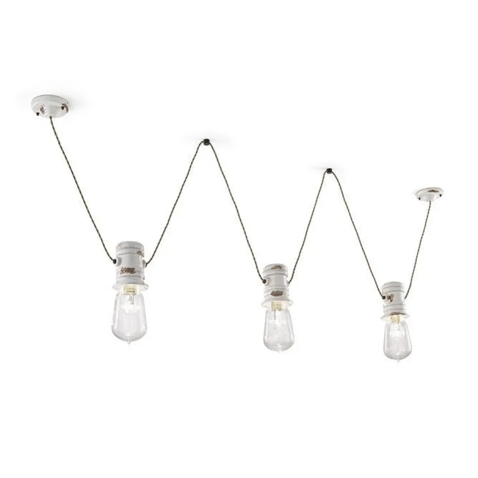 Lampada Sospesa Chinatown 3 Di Ferroluce In Ceramica Anticata. Design Retro E Qualita Made In Italy.