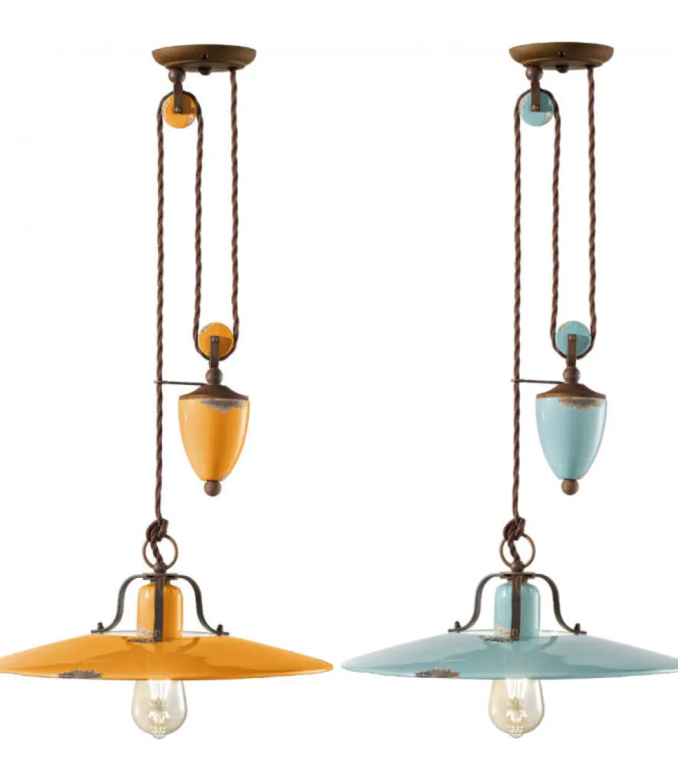 Lampada Sospesa Clovelly A, Realizzata In Ceramica Da Artigiani Italiani Professionisti, Con Colori Anticati.