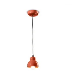 Lampada Sospesa Con Paralume In Ceramica Smaltata, Con Presa Per La Lampadina E14.