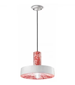 Lampada Sospesa In Ceramica Smaltata Con Fantasie Deco. Realizzata In Italia.