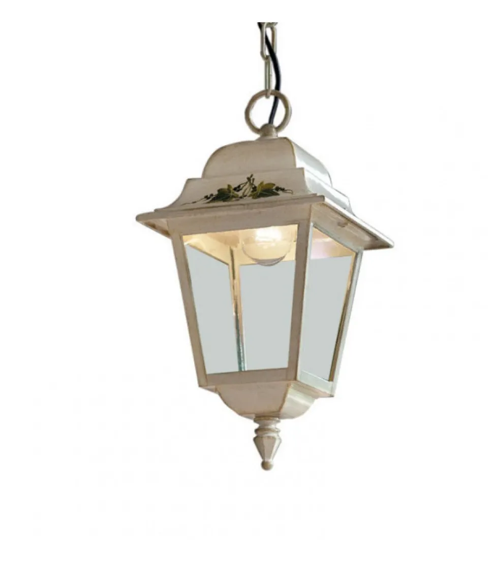 Lampada Sospesa Per L'Outdoor, In Alluminio Decorato Con Stile Classico, Made In Italy.