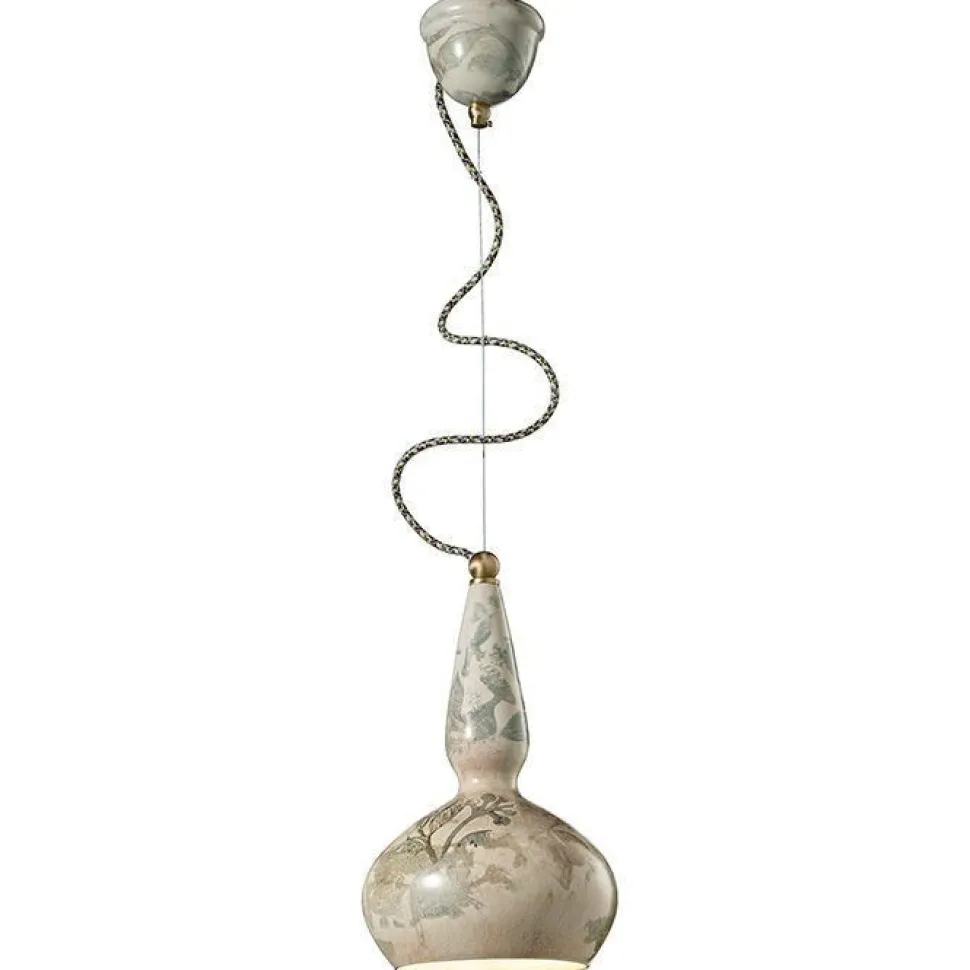 Lampada Sospesa Phoenix Di Ferroluce In Ceramica Effetto Vintage, 100% Made In Italy.