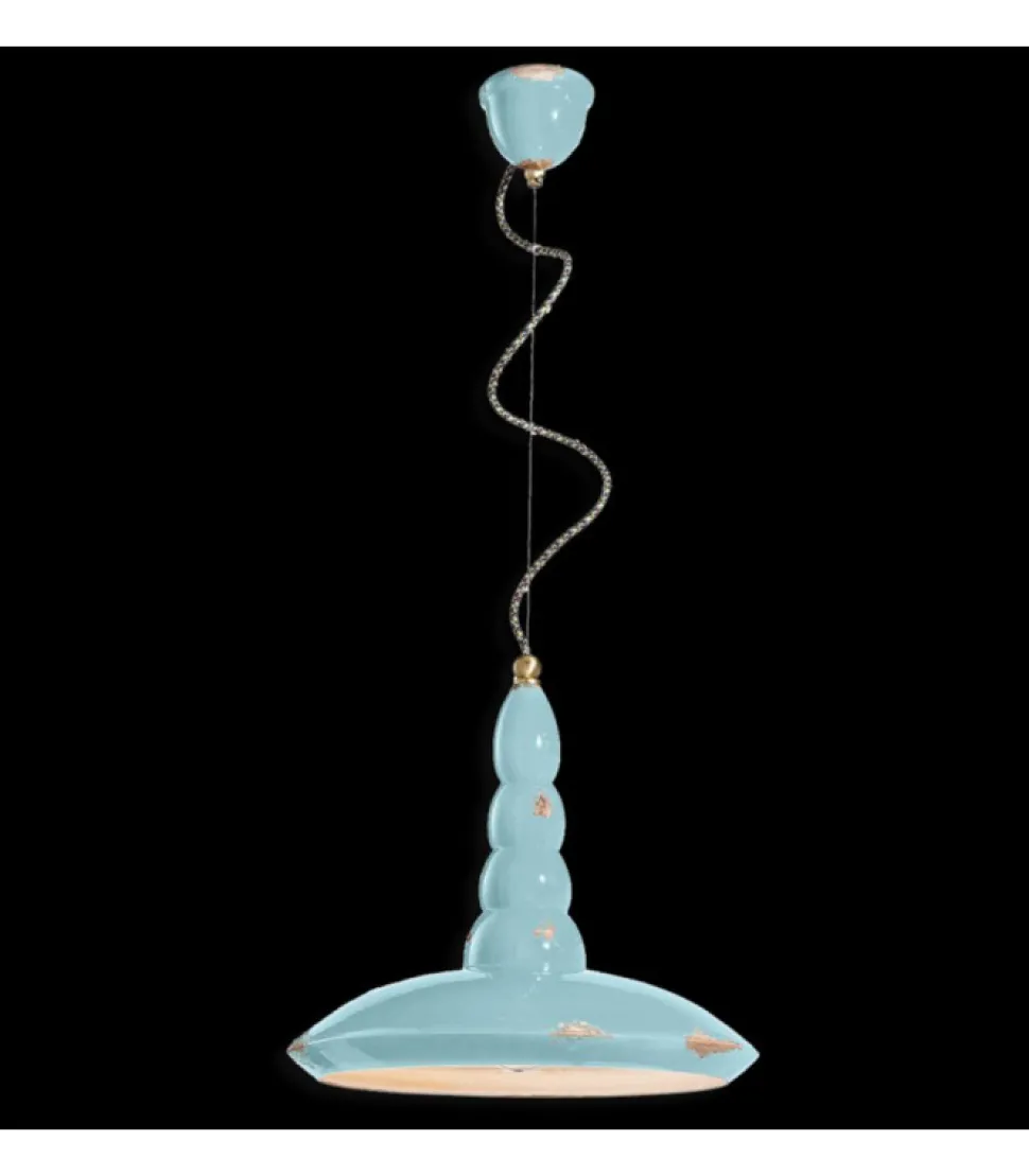 Lampada Sospesa Route 66 Di Ferroluce, In Ceramica Effetto Vintage. 100% Made In Italy.
