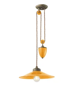 Lampada Sospesa Sofia Double Di Ferroluce Con Meccanismo Saliscendi, Dettagli On Finiture Anticate.