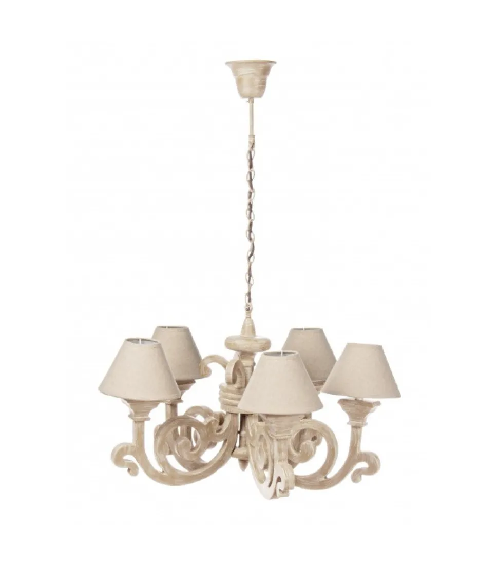 Lampadario 5Luci Bastia Legno Natura