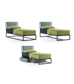 Letto Frame Con Struttura In Metallo Colorato E Testiera Personalizzabili