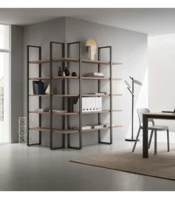 Libreria Angolo Esterno Con Struttura In Metallo Verniciato E 5 Mensole In Hpl O Fenix - L.120 X 180H.215 P.35 Cm. - Art.772
