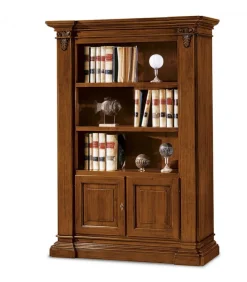 Libreria In Legno Massello Con 3 Vani A Giorno E 2 Ante Chiusura A Chiave