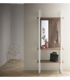 Libreria Ingresso Con Appendiabiti, Struttura In Metallo Verniciato, 3 Mensole In Hpl O Fenix E Specchiera - L.90 H.215 P.35 Cm. - Art.771