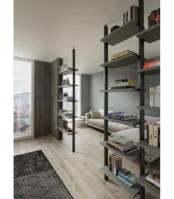 Libreria Interparete Con Montanti In Alluminio A Soffitto.2 Colonne L.101,6 + 165,9 H.270 P.31 Cm. Art. 722