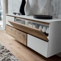 Madia Sospesa Moderna Con Ante Ribalta, Personalizzabile E Made In Italy - L.180 H.60 P.50 Cm - Art.642